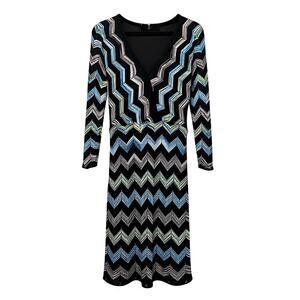 Trina Turk Multicolor Chevron Knit Dress Size M RetroStyle PartyDress 70s Party